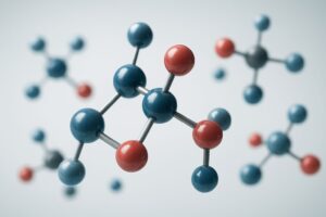 A 3D representation of molecular structures with colored spheres and connecting rods, symbolizing chemical composition.